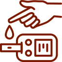 Icon of hand with a device using the blood